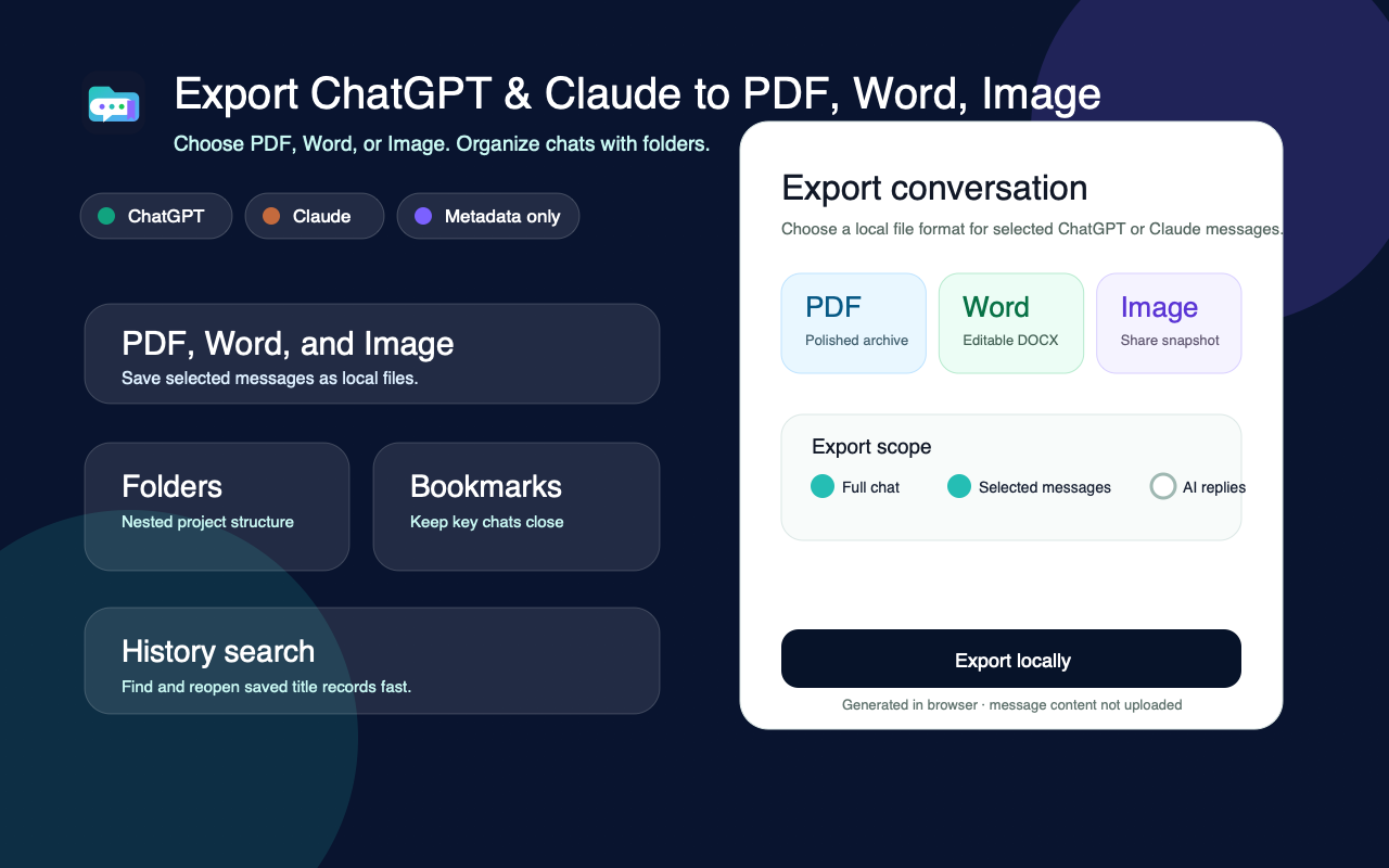 ChatVault AI export and organizer overview for ChatGPT and Claude
