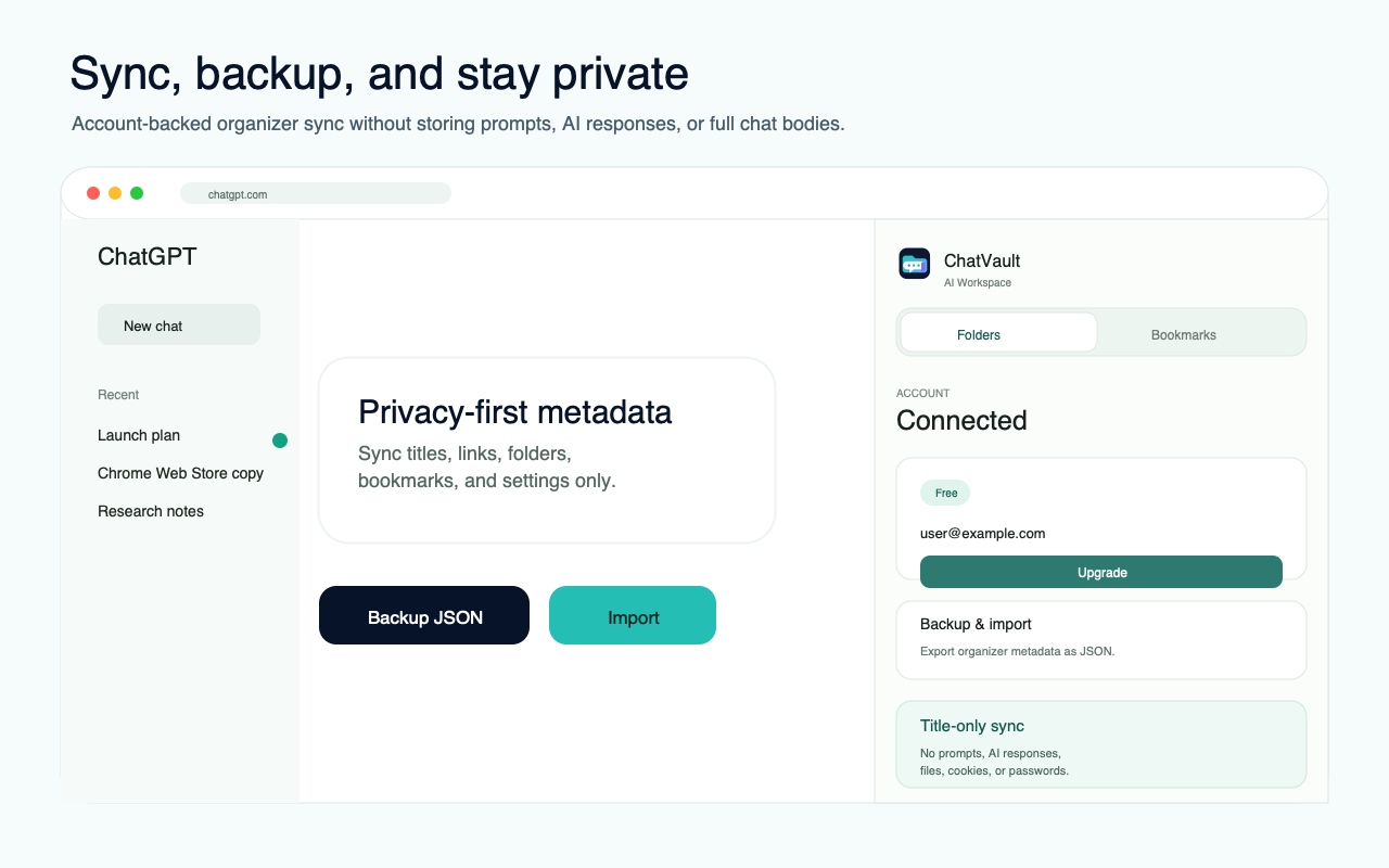 ChatVault AI sync backup and privacy overview